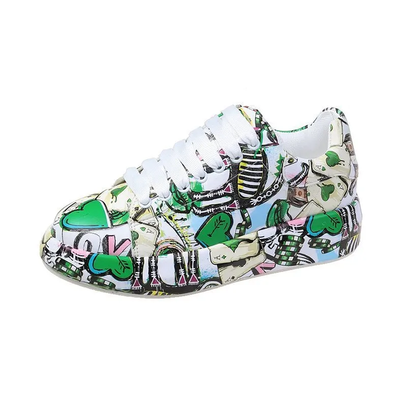 Women's Fashion Platform Casual Shoes Painted Sneakers - Green