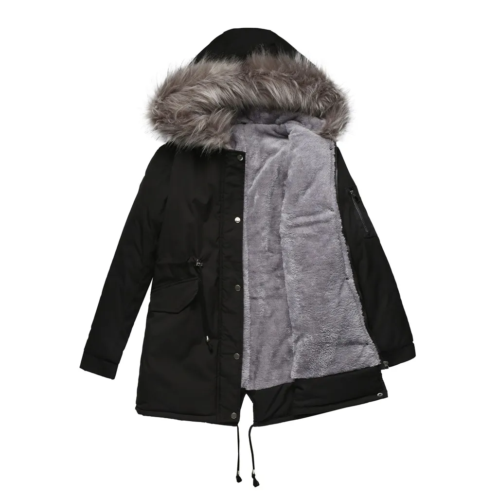Parka Cotton-padded Coat Mid-length Hooded - Black