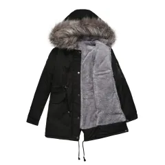 Parka Cotton-padded Coat Mid-length Hooded - Black - View 1