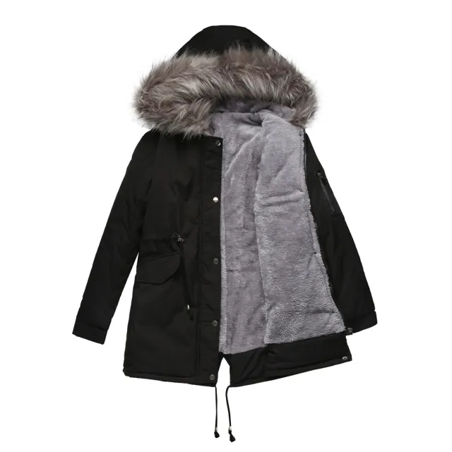 Parka Cotton padded Coat Mid length Hooded Black - Shop at LoveMi
