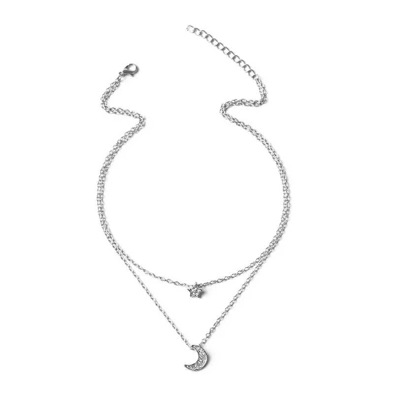 Silver Necklace Star Moon Inlaid Zircon Light Luxury High-end Versatile Clavicle Chain For Women