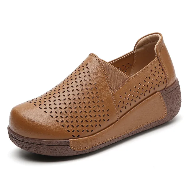 Outdoors Women's Thick Bottom Toe Cap Mother Breathable Hollow Soft Bottom Wedge Hole Shoes Brown - Shop at LoveMi