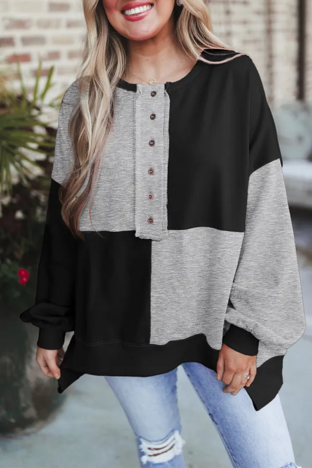 Women's Stitching Buckle Long Lapel Sweater Gray - Shop at LoveMi