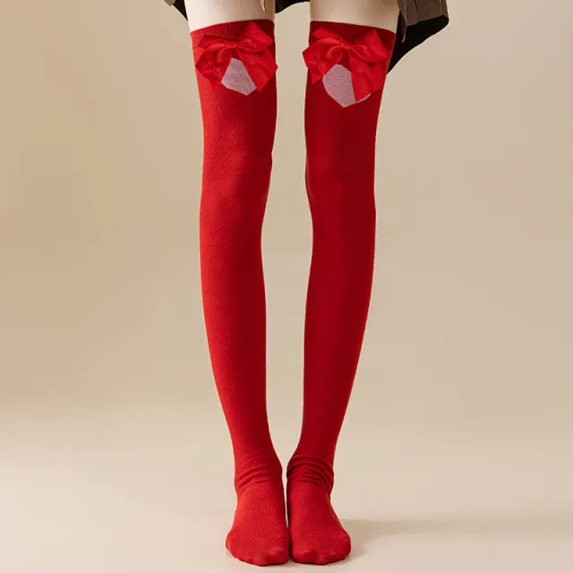 Romantic Date Long Tube Party Thigh Leg Beauty Over Knee Socks Red Bow Red Pink Heart - Shop at LoveMi
