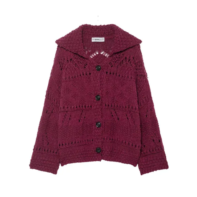 Women's Thick Needle Crochet Knit Cardigan Coat Wine Red - Shop at LoveMi