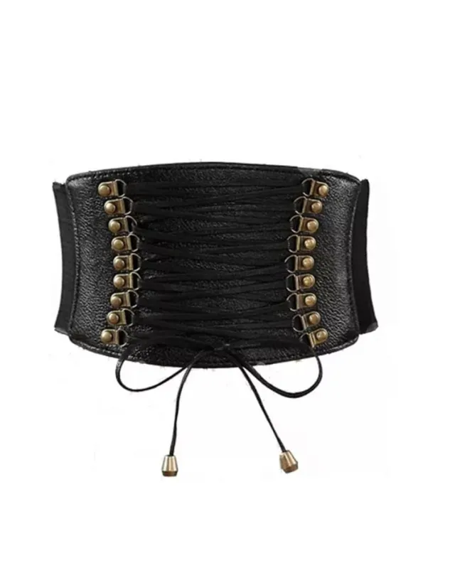 Women's Nail Elastic Imitation Leather Wide Belt Leisure All matching Strap Waist Seal Black - Shop at LoveMi