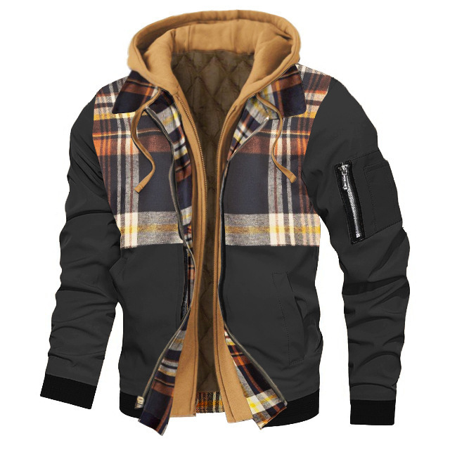 Autumn And Winter Thick Plus Size Men's Solid Color Hooded Jacket - Picture 13 of 24