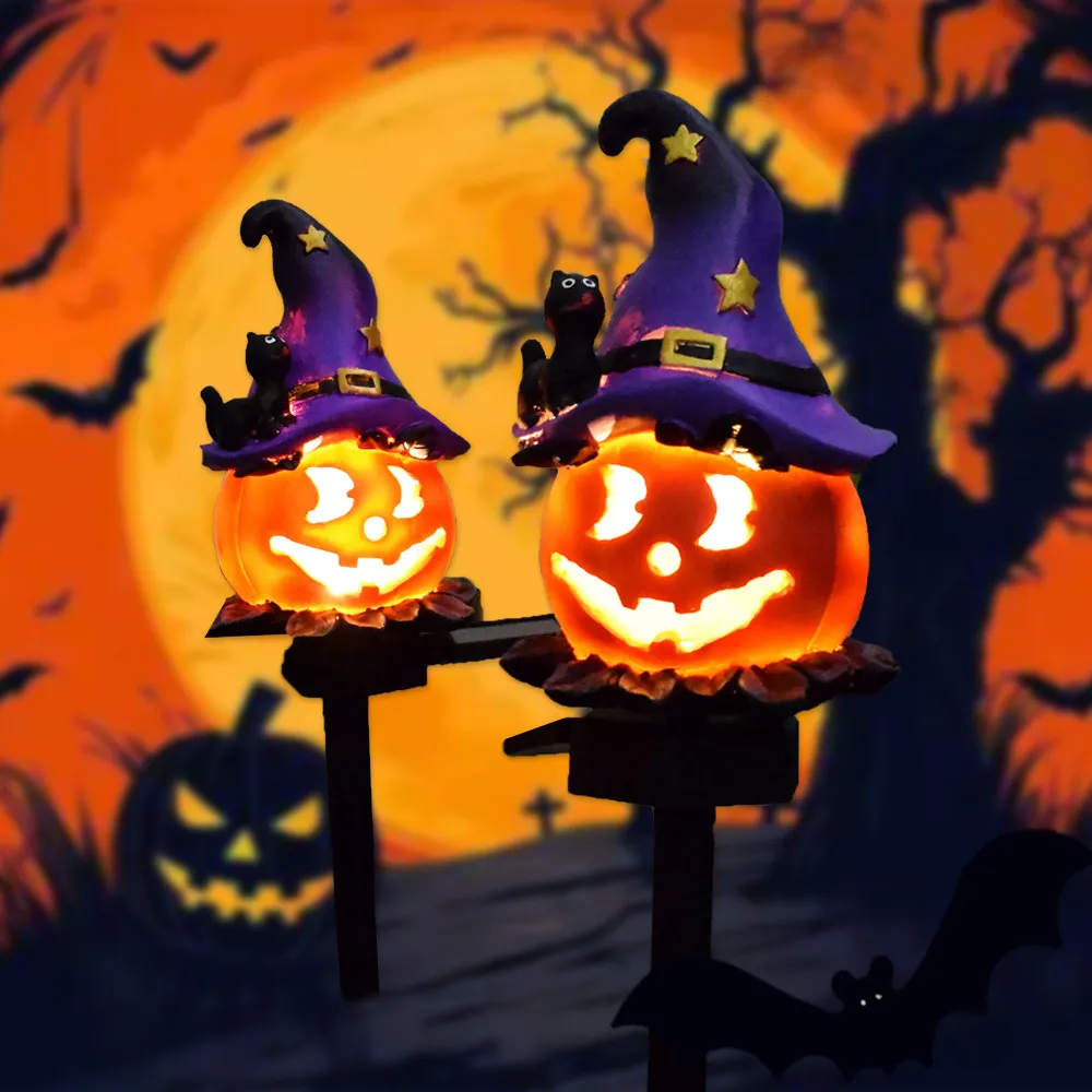 Creative Solar Outdoor Garden Halloween Pumpkin Lantern Resin Handicrafts Garden Festival Atmosphere Decorative Insert Light – image 3