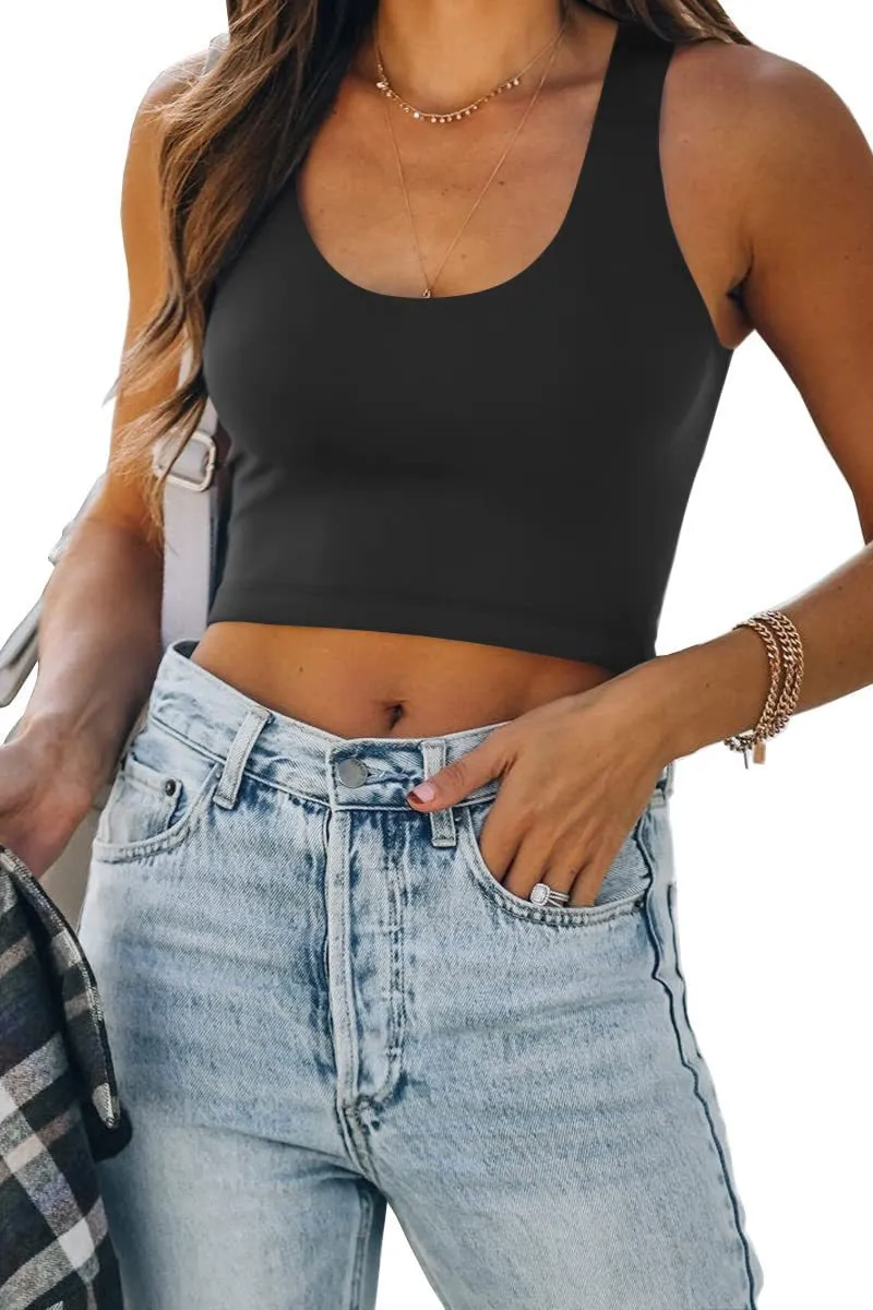 Sleeveless U-collar I-shaped Vest Casual - Black