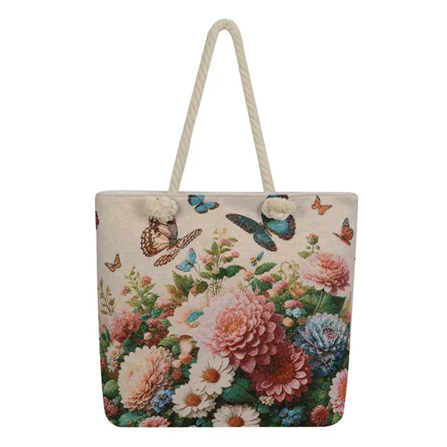 Double Sided Jacquard Embroidered Canvas Tote Bag Red - Shop at LoveMi