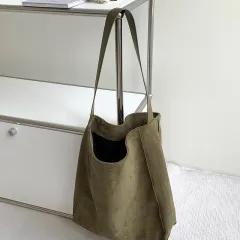 Large Capacity Autumn And Winter Frosted Tote Vintage Suede Shoulder Bag - Green - View 1