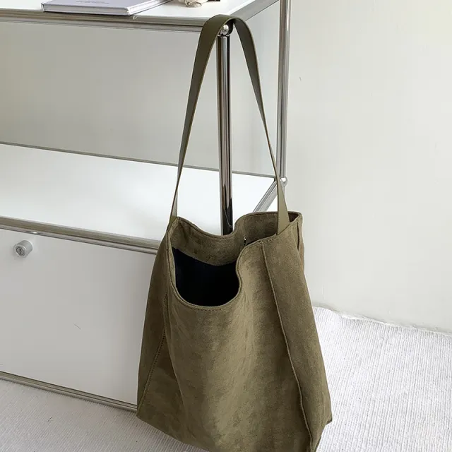 Large Capacity Autumn And Winter Frosted Tote Vintage Suede Shoulder Bag Green - Shop at LoveMi