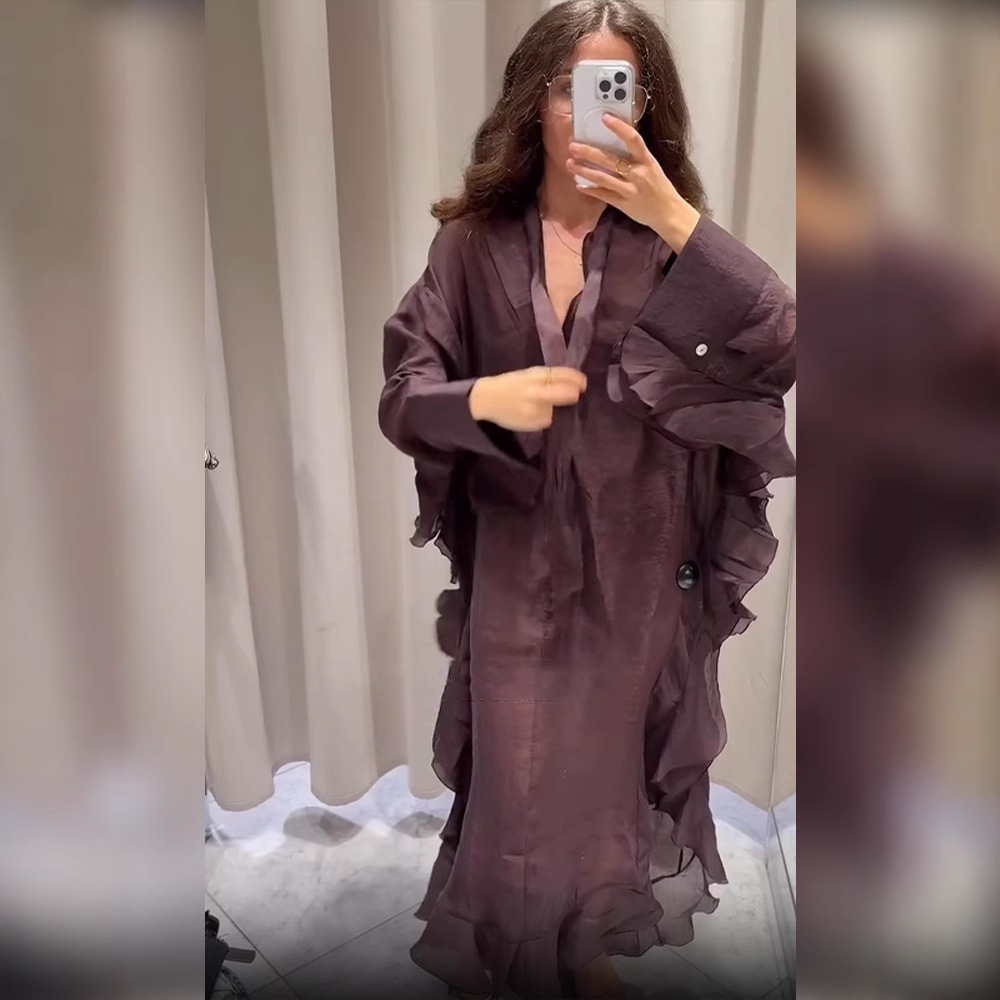 Simple Loose Lotus Leaf Long Dress Women