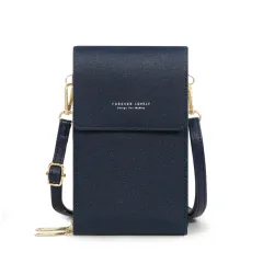 Women's Fashionable Crossbody PU Leather Touch Screen Mobile Wallet - Blue - View 1