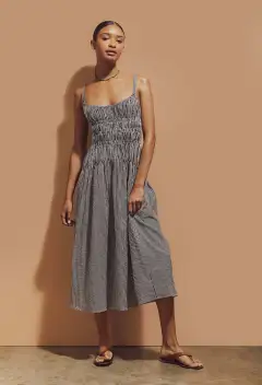 Sleeveless Pleated Striped Spaghetti Straps A- Line Skirt Dress Women - Black - View 1