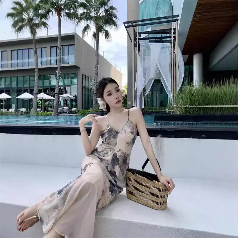 New Chinesestyle Inkwash Painting Slip Dress