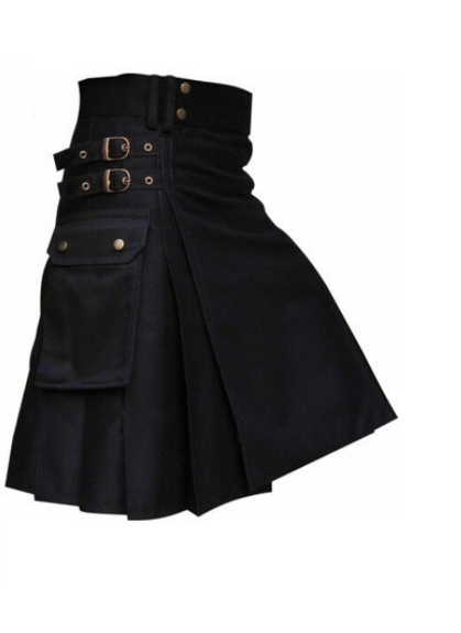 Festival Men's Solid Color Pocket Pleated Skirt