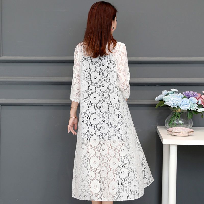 Lace Cardigan Mid-length Mesh Shawl Outer Match Loose Overknee Sun Protection Clothing Women's Coat