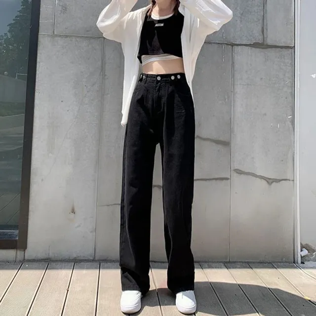 Light Blue Womens Straight leg Loose fitting Jeans Black - Shop at LoveMi