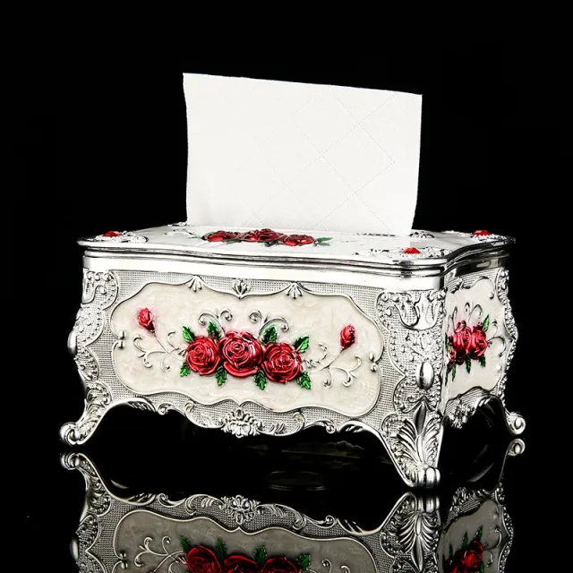 Light Luxury Tissue Retro Cute KTV Hotel Napkin Paper Box Silver White Red Flower - Shop at LoveMi
