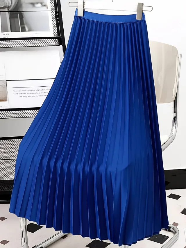 Fashion Women Solid Color Pleated Skirt Female Blue - Shop at LoveMi