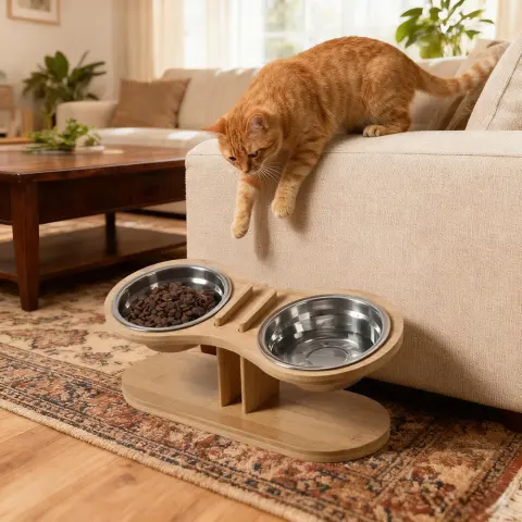Adjustable Tilted Pet Stand with a Feeding Bowl