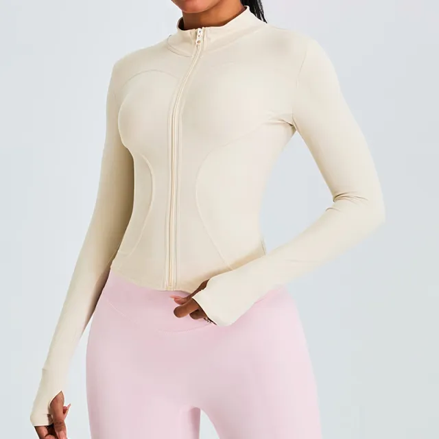 Autumn And Winter Stand Collar Long Sleeve Zipper Cardigan Slimming Sports Workout Clothes Top White - Shop at LoveMi