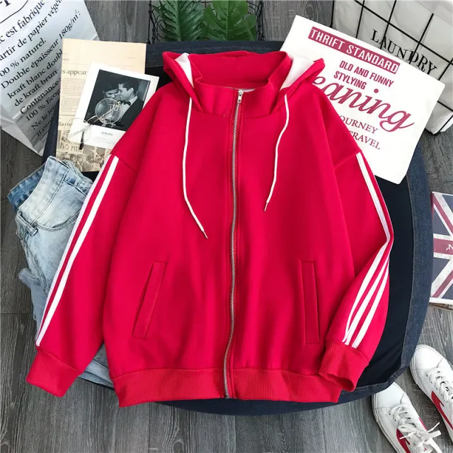 Student Loose Hoodie Cardigan Jacket Red - Shop at LoveMi