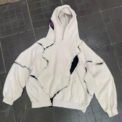 Women's Loose Fashion Dark Line Hooded Sweater - White - View 1