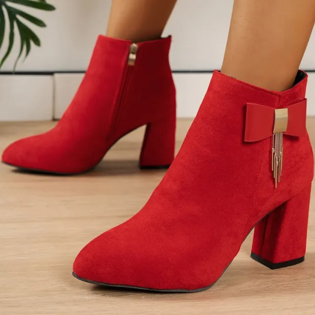 New Festive Chunky Heel Side Zipper Boots Red - Shop at LoveMi