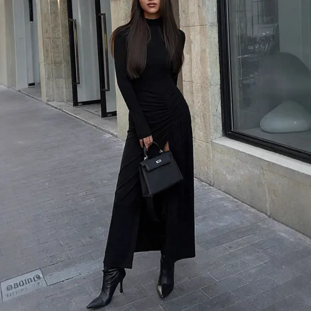 Autumn And Winter Fashion Casual Black Slim Long Sleeve Women's Dress Black - Shop at LoveMi