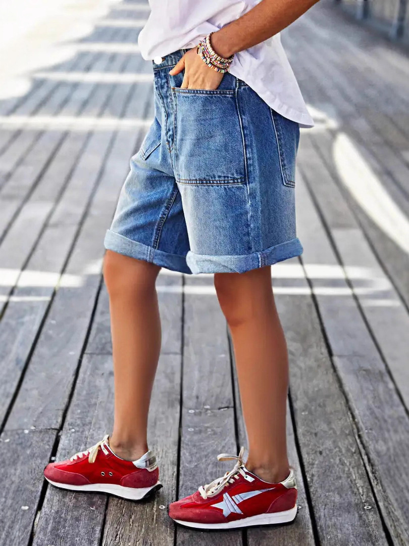 Comfort Stretch Mid-Rise Bermuda Straight-Leg Denim Shorts Comfort Stretch Mid-Rise Bermuda Straight-Leg Denim Shorts