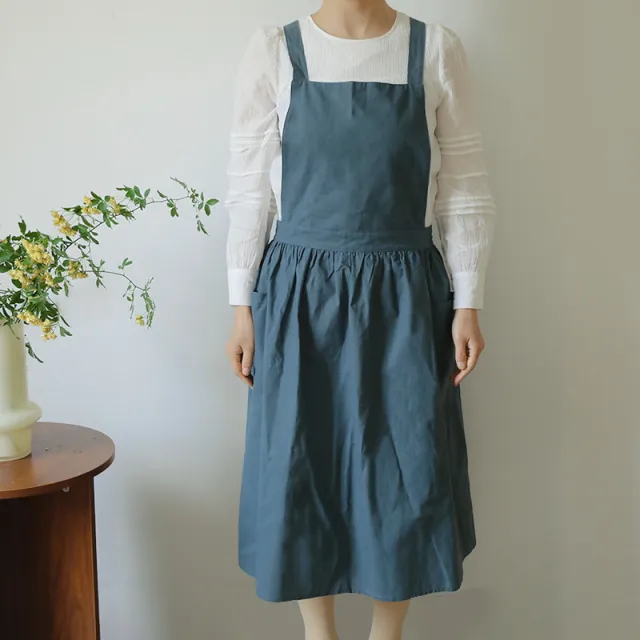 Women's Household Anti fouling Cotton Solid Color Pleated Apron Blue - Shop at LoveMi