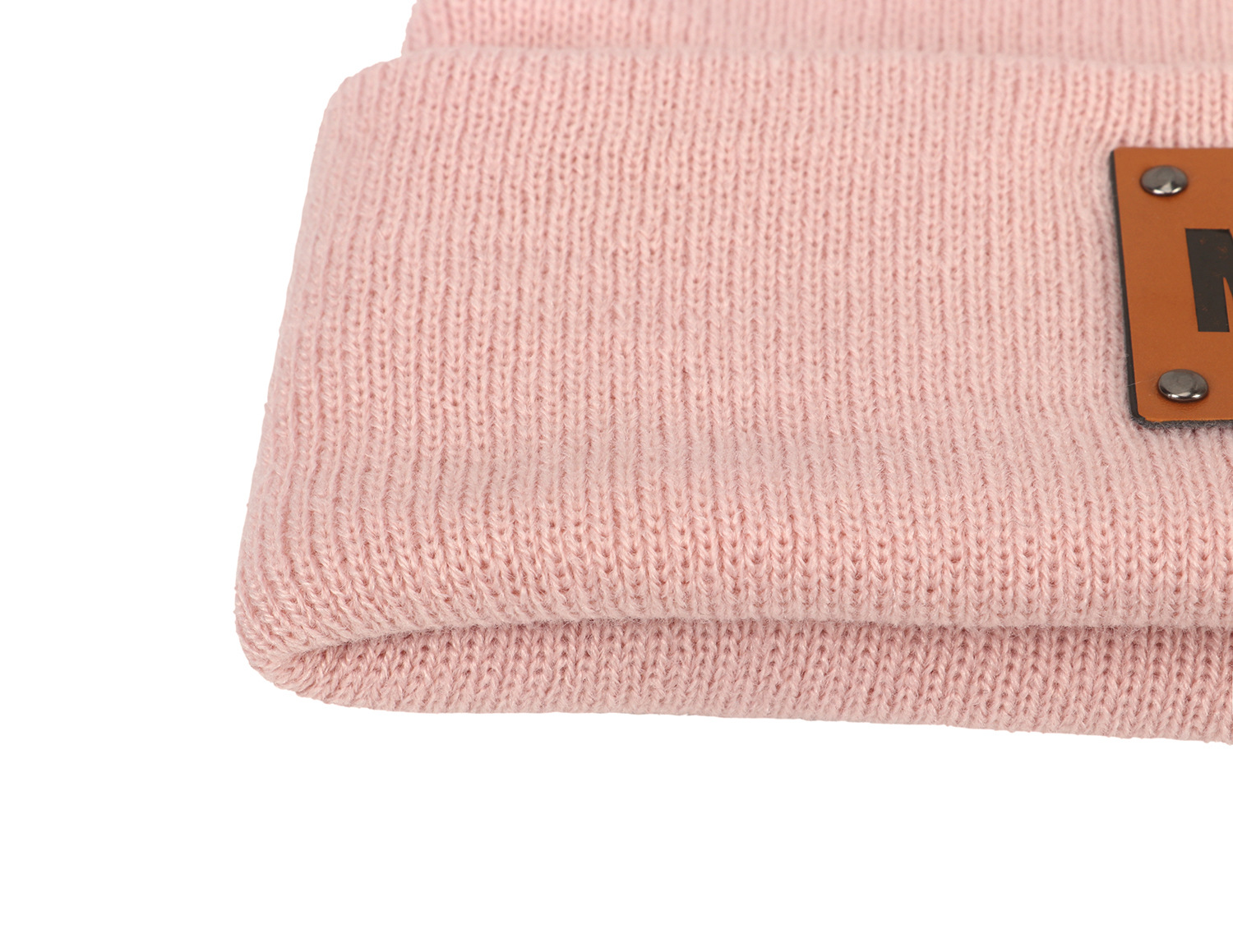 Title 14, Gorro de malha feminino com etiqueta de couro h...