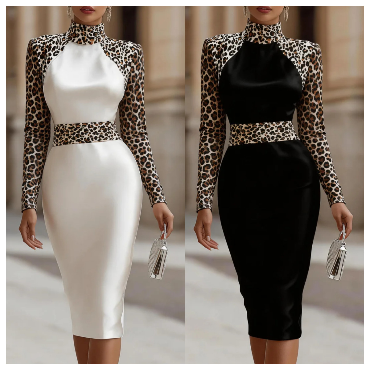 Sexy High-neck Waist-cinching Midi Sheath Evening Dress