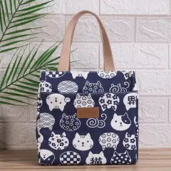 Lunch At Work Lunch Box Bag Aluminum Foil Thickening Handheld Canvas Insulation - Japanese Cat Word - View 1