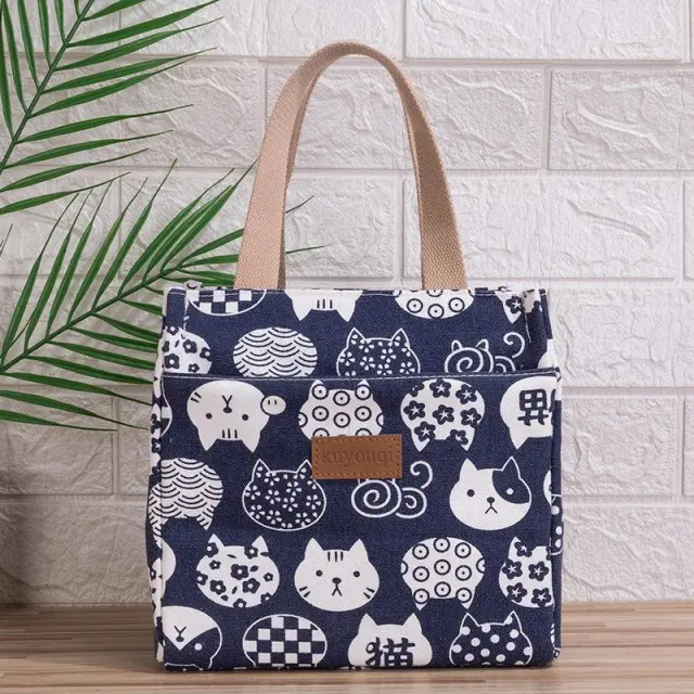 Lunch At Work Lunch Box Bag Aluminum Foil Thickening Handheld Canvas Insulation Japanese Cat Word - Shop at LoveMi