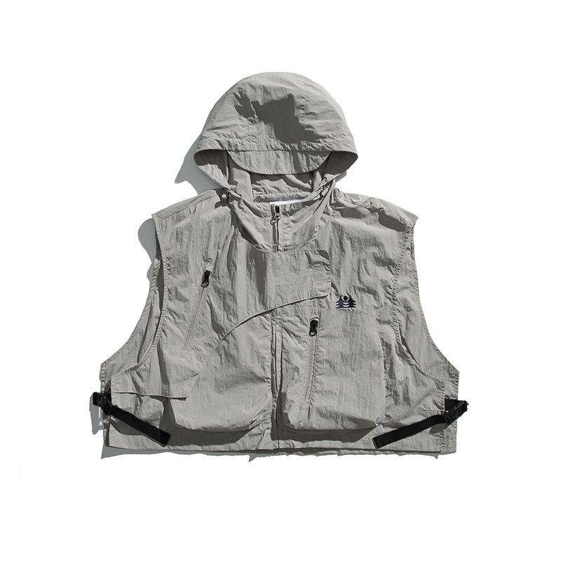 College Style Loose Hooded Windproof Fishing Vest Jacket