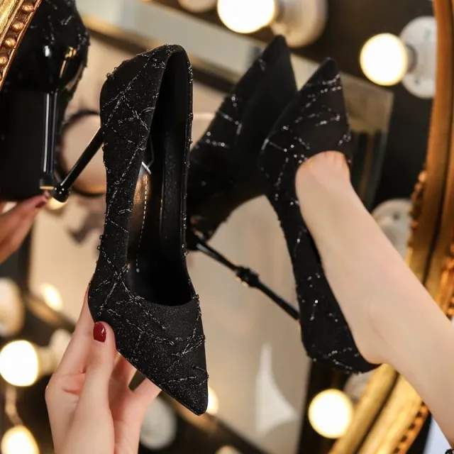 French Small Heel Shoes Design Socialite Stiletto Heel Black - Shop at LoveMi