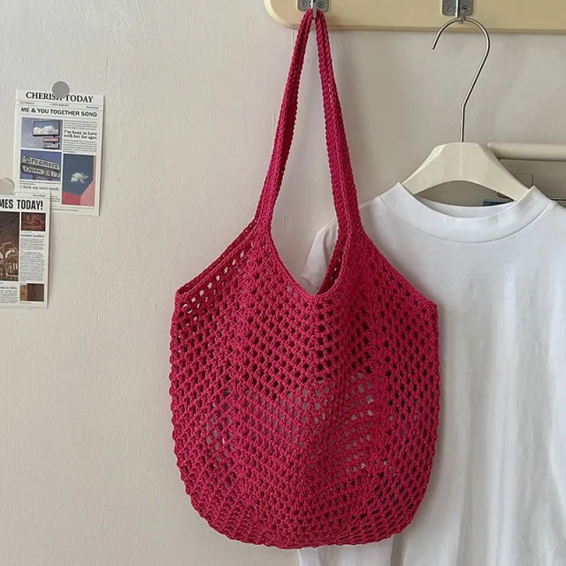 Casual Large Capacity Cotton Thread Woven Bag Rose - Shop at LoveMi