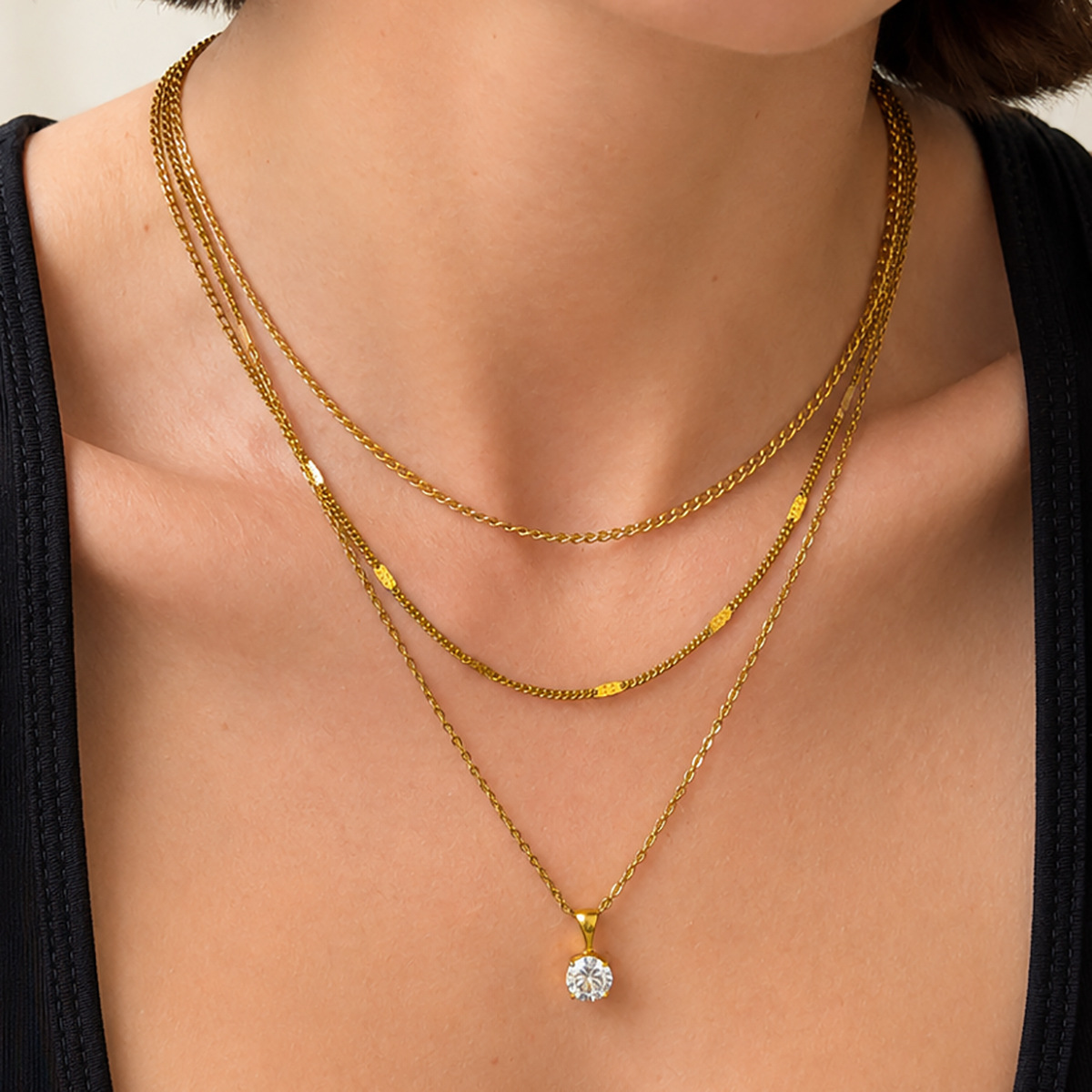 European And American-style Layered Stainless Steel Instagram-inspired Snakebone Chain Necklace