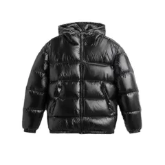 Black Hooded Cotton Jacket Casual - Black - View 1
