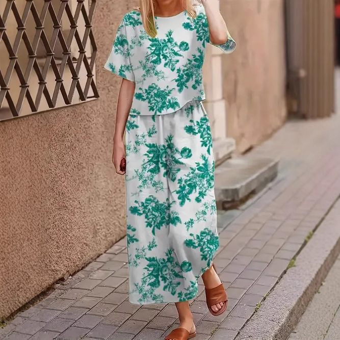 Casual Fashionable Loose-fitting Short-sleeve Crew-neck T-shirt And Pants Set