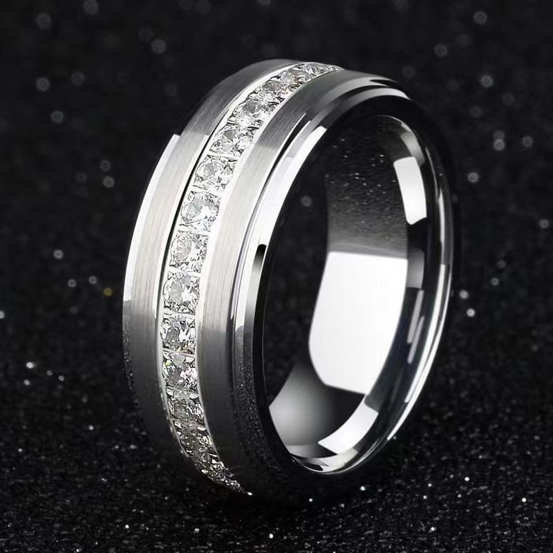 Stainless Steel Diamond Embedded Single Row Full Couple Ring