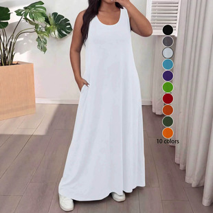 Solid-color Sleeveless Casual Plus-size Dress