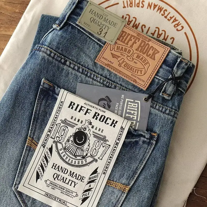 Jeans Men's Distressed Heavy Weight Vintage Trendy Casual Light Color Trousers