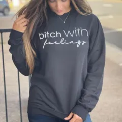 Letter Print Female Canine With Emotion Sweatshirt - Grey - View 1