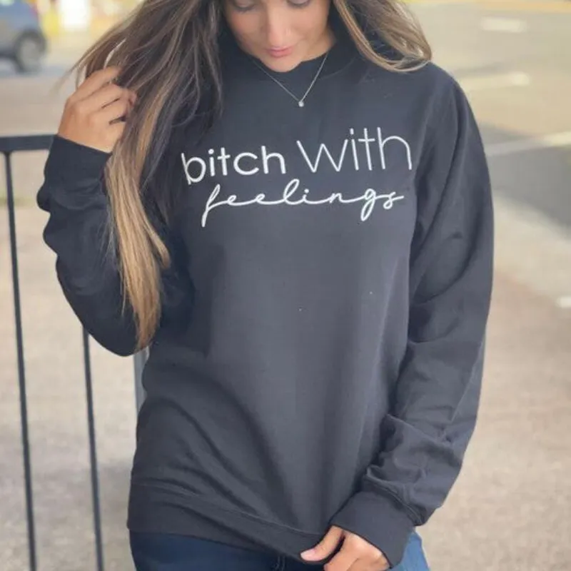 Letter Print Female Canine With Emotion Sweatshirt - Grey