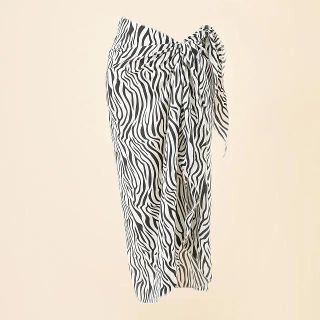 Vacation Chiffon Printed Tie dye Lace up Beach Wrap Skirt Black And White Zebra Print - Shop at LoveMi