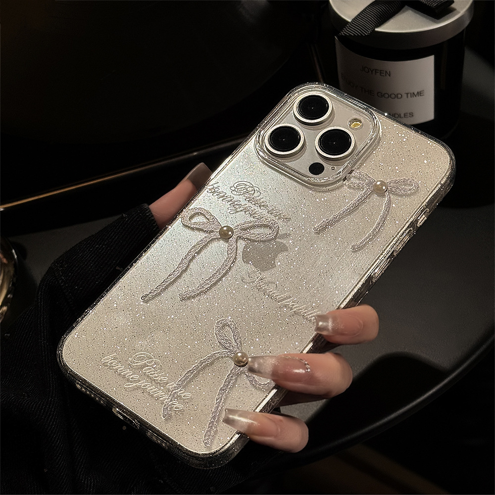 Pearl Bow Phone Case Transparent And Niche